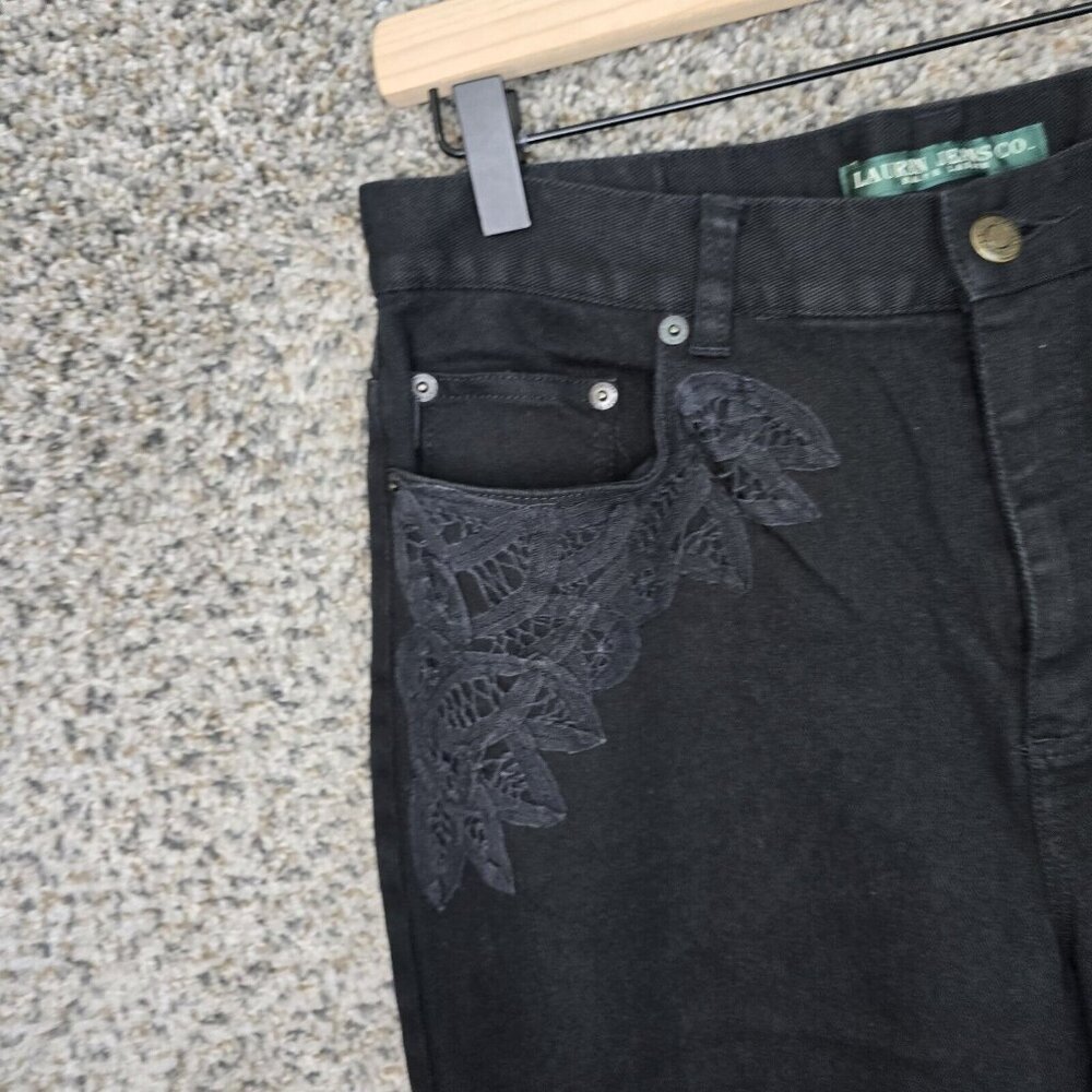 Lauren Ralph Lauren Jeans Womens 8 Black Denim Embroidered Zip Boot Cut 5 Pocket - Picture 3 of 7